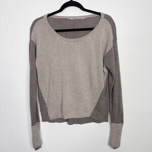 Athleta Small Merino Wool Frisco Sweater Boat Neck Colorblock Cream Brown